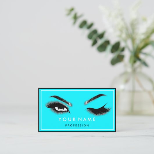 Eyelash Brows Microblade QRCODE Logo Blue Busines Visitekaartje (Staand voorkant)