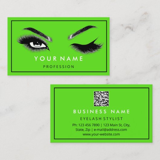 Eyelash Brows Microblade QRCODE Logo Silver Green Visitekaartje (Voorkant / Achterkant)