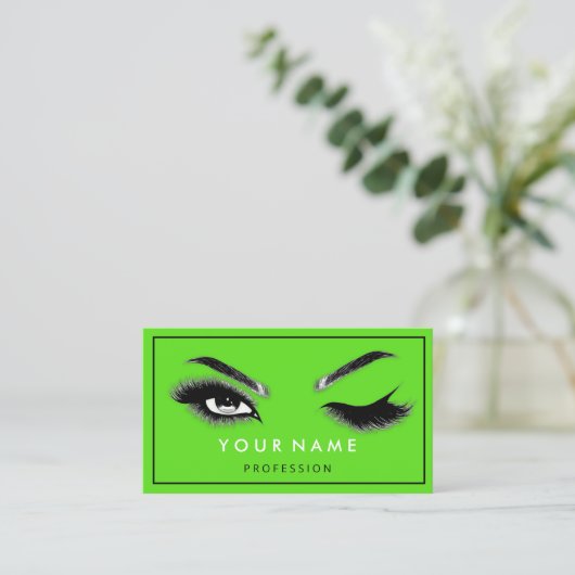 Eyelash Brows Microblade QRCODE Logo Silver Green Visitekaartje (Staand voorkant)