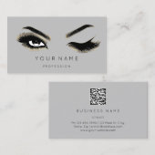 Eyelash Brows Microblading QRCODE Logo Gold Grey Visitekaartje (Voorkant / Achterkant)