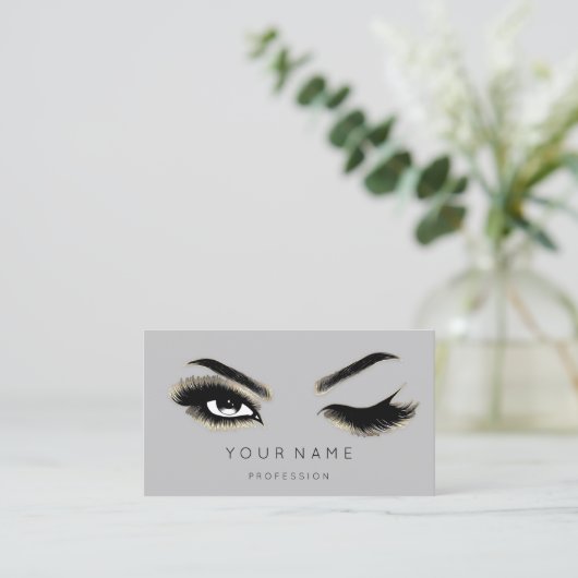 Eyelash Brows Microblading QRCODE Logo Gold Grey Visitekaartje (Staand voorkant)