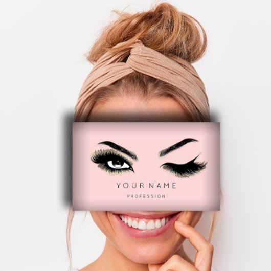 Eyelash Brows Microblading QRCODE Logo Gold Pink Visitekaartje