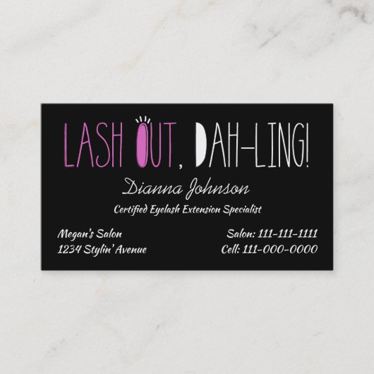 "Eyelash Divas" Lash Out, Dah-ling! Visitekaartje (Voorkant)