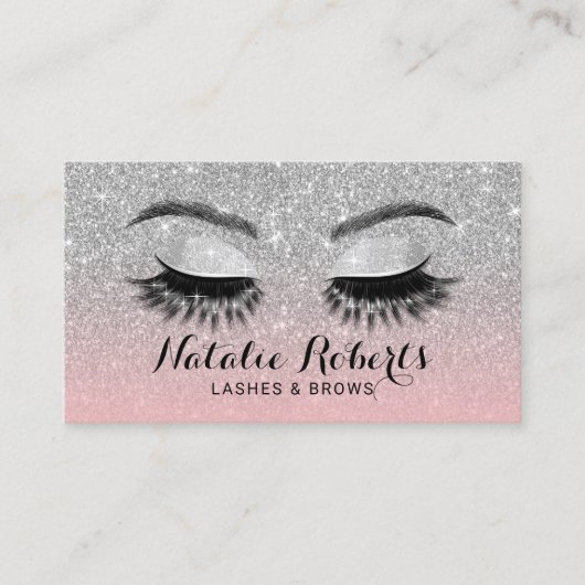 Eyelash Eeybrow Lashes Salon Pink & Silver Glitter Visitekaartje (Voorkant)