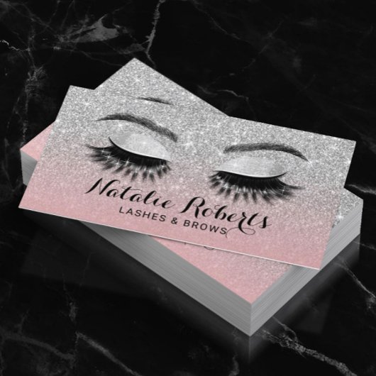 Eyelash Eeybrow Lashes Salon Pink & Silver Glitter Visitekaartje