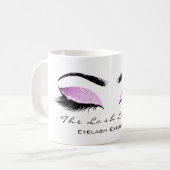 Eyelash ExAttentie Beauty Magenta Roze Glitter Koffiemok (Voorkant links)