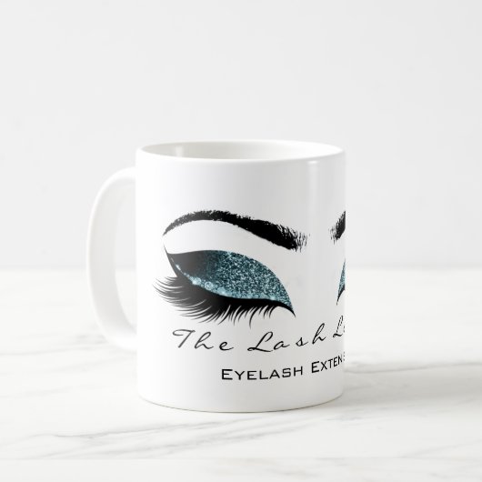 Eyelash ExAttentie Beauty Studio Blauwgroen Glitte Koffiemok (Voorkant links)