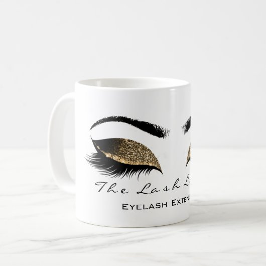 Eyelash ExAttentie Beauty Studio Honey Gold Glitte Koffiemok (Voorkant links)