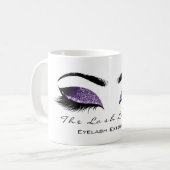 Eyelash ExAttentie Beauty Studio Paarse Glitter Koffiemok (Voorkant links)