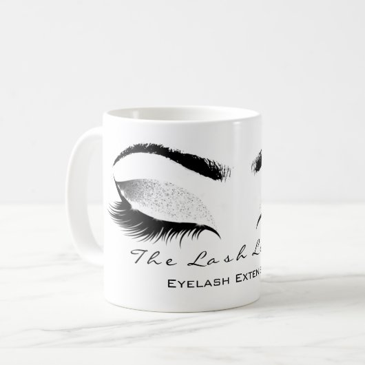 Eyelash ExAttentie Beauty Studio White Grey Glitte Koffiemok (Voorkant links)