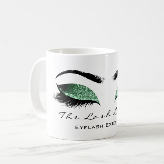Eyelash Exention Beauty Studio Cali Green Glitter Koffiemok (Voorkant links)