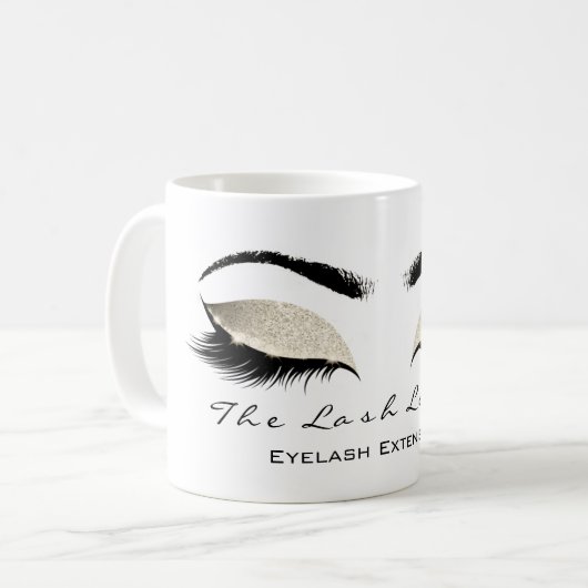 Eyelash Exention Beauty Studio Ivory Glitter Koffiemok (Voorkant links)