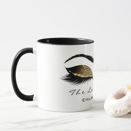Eyelash Extension Beauty Makeup Gold Glitter Mok (Met donut)