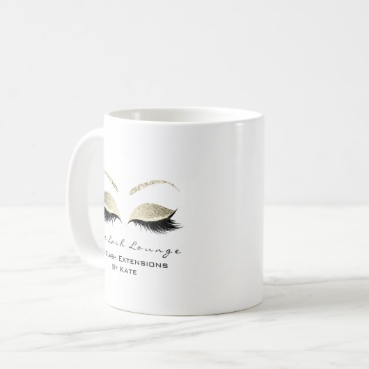 Eyelash Extension Beauty Studio Gold Glitter Glam Koffiemok (Voorkant links)