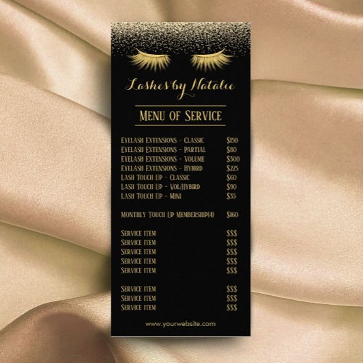 Eyelash Extension Black & Gold Salon Price List Reclamekaart