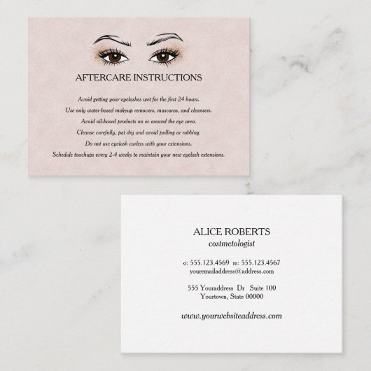 Eyelash extension Brow Bar Nazorginstructies Visitekaartje (Voorkant / Achterkant)
