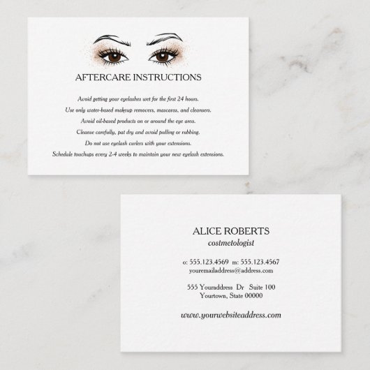 Eyelash extension Brow Bar Nazorginstructies Visitekaartje (Voorkant / Achterkant)
