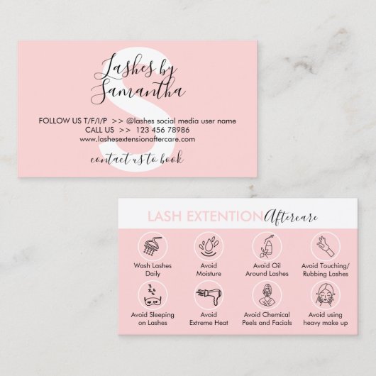 Eyelash Extension Cares after tercare Instruction Visitekaartje (Voorkant / Achterkant)