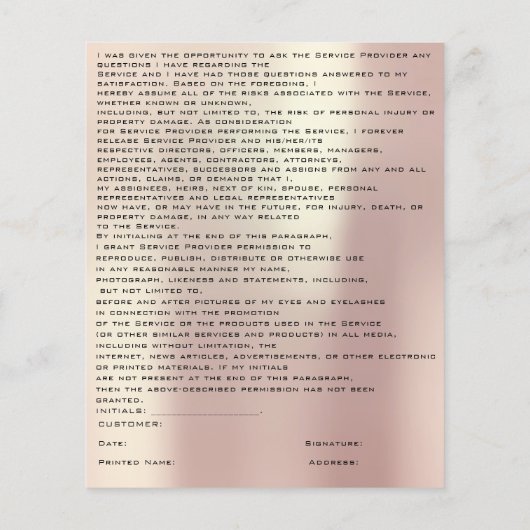 EYELASH EXTENSION CONSENT, RELEASE AND WAIVER Drip Flyer (Achterkant)