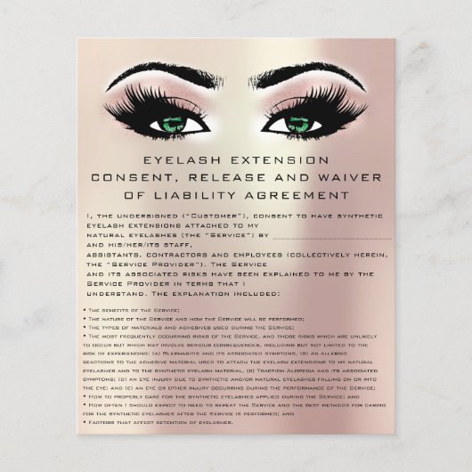 EYELASH EXTENSION CONSENT, RELEASE AND WAIVER Gree Flyer (Voorkant)