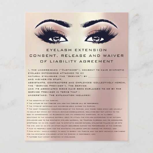 EYELASH EXTENSION CONSENT, RELEASE AND WAIVER Roos Flyer (Voorkant)