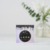 Eyelash Extension Expert Black Drip Pink Glitter Vierkante Visitekaartje (Staand voorkant)