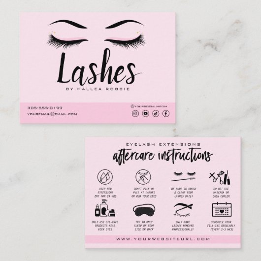 Eyelash Extension Instructions Nazorg Lash Logo Visitekaartje (Voorkant / Achterkant)