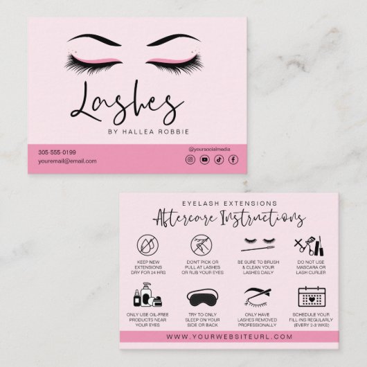 Eyelash Extension Instructions Nazorg Lash Logo Visitekaartje (Voorkant / Achterkant)