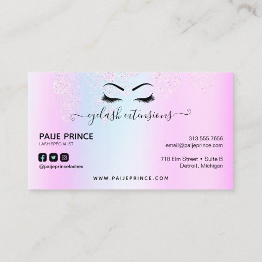 Eyelash Extension Lash Stylist Holographic Glitter Visitekaartje (Achterkant)