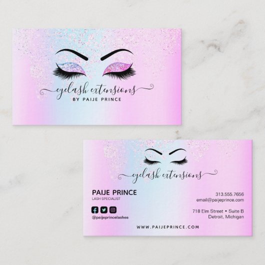 Eyelash Extension Lash Stylist Holographic Glitter Visitekaartje (Voorkant / Achterkant)
