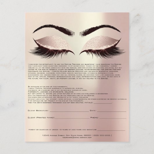 Eyelash Extension Liability Waiver Eyes Roos Roze Flyer (Achterkant)