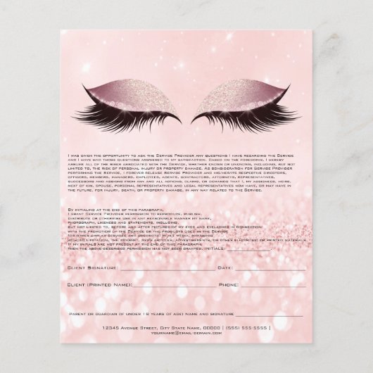 Eyelash Extension Liability Waiver Eyes Roze Flyer (Achterkant)