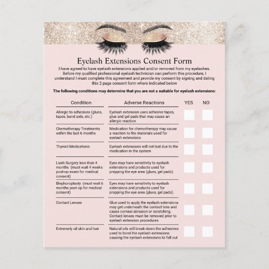 Eyelash Extension Liability Waiver Gold Border Flyer (Voorkant)