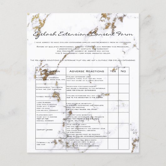 Eyelash Extension Liability Waiver Gold Marble Flyer (Voorkant)