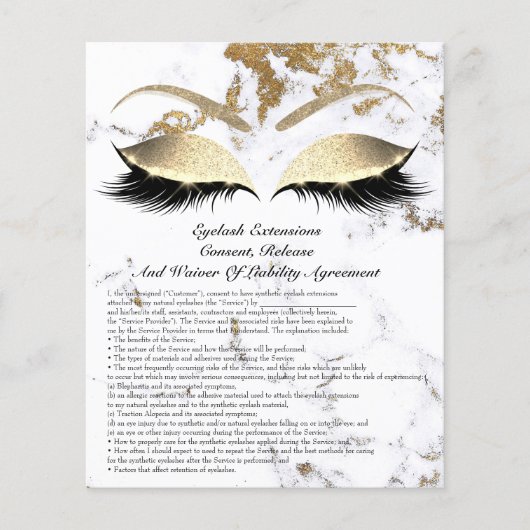 Eyelash Extension Liability Waiver Marble Gold Flyer (Voorkant)