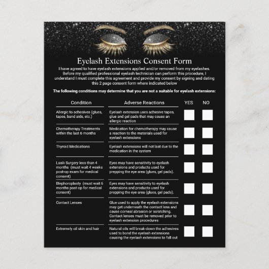 Eyelash Extension Liability Waiver Modern Black Flyer (Voorkant)