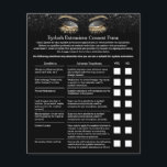 Eyelash Extension Liability Waiver Modern Black Flyer<br><div class="desc">Eyelash Extension Liability Waiver & Release Form Black Glitter Flyers.</div>
