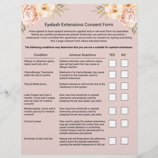 Eyelash Extension Liability Waiver & Release Form Flyer (Voorkant)