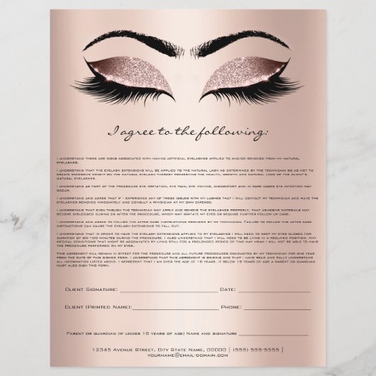 Eyelash Extension Liability Waiver Roos Blush Flyer (Achterkant)