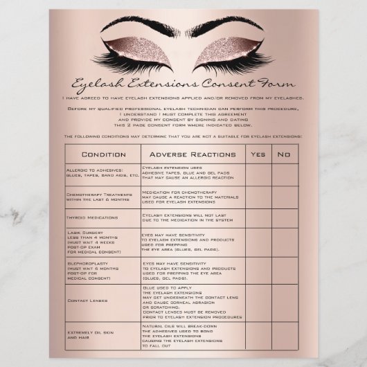Eyelash Extension Liability Waiver Roos Blush Flyer (Voorkant)
