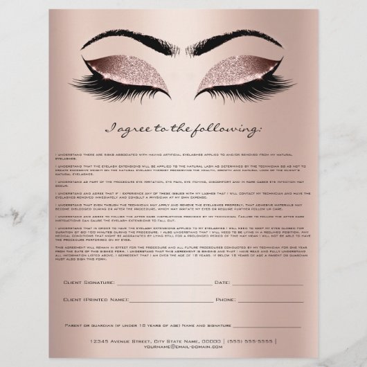 Eyelash Extension Liability Waiver Roos Blush Flyer (Achterkant)