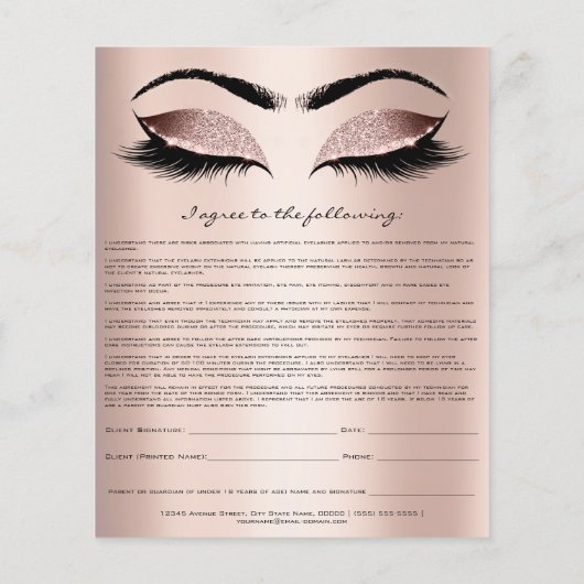 Eyelash Extension Liability Waiver Roos Blush Flyer (Achterkant)