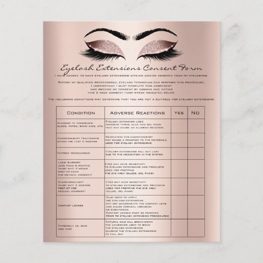 Eyelash Extension Liability Waiver Roos Blush Flyer (Voorkant)