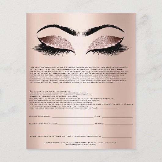 Eyelash Extension Liability Waiver Roos Blush Flyer (Achterkant)