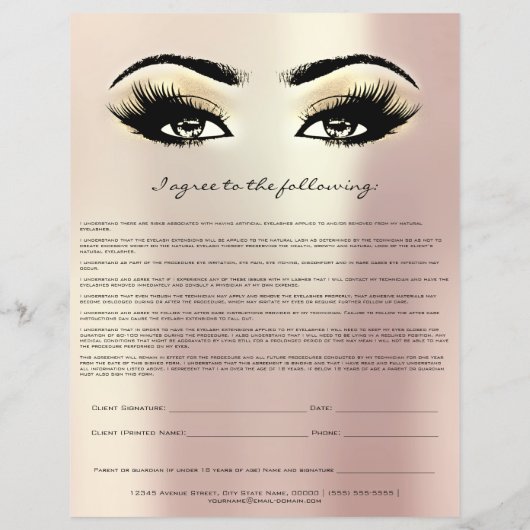 Eyelash Extension Liability Waiver Roos Eyes Flyer (Achterkant)