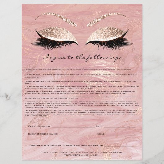 Eyelash Extension Liability Waiver Roos Marble Flyer (Achterkant)