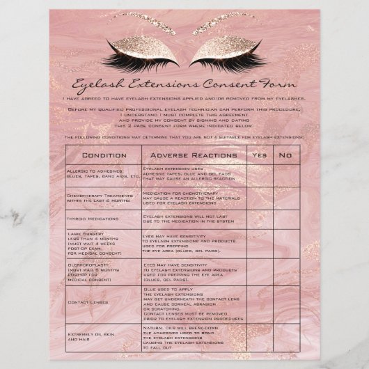 Eyelash Extension Liability Waiver Roos Marble Flyer (Voorkant)