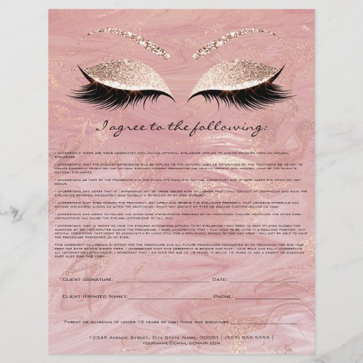 Eyelash Extension Liability Waiver Roos Marble Flyer (Achterkant)