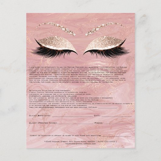 Eyelash Extension Liability Waiver Roos Marble Flyer (Achterkant)