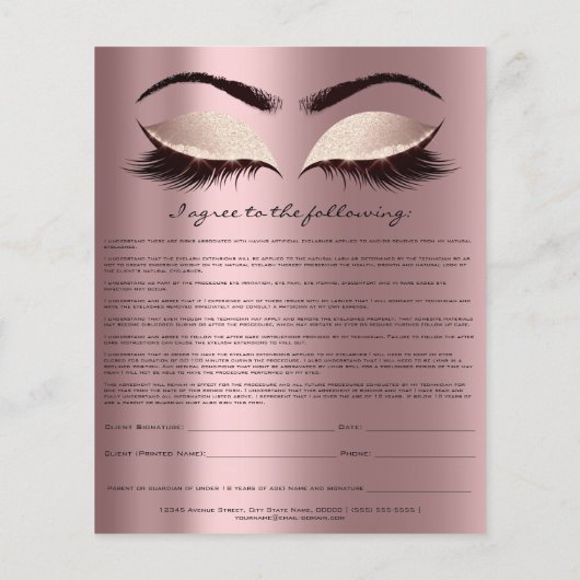 Eyelash Extension Liability Waiver Roos Mauve Flyer (Achterkant)